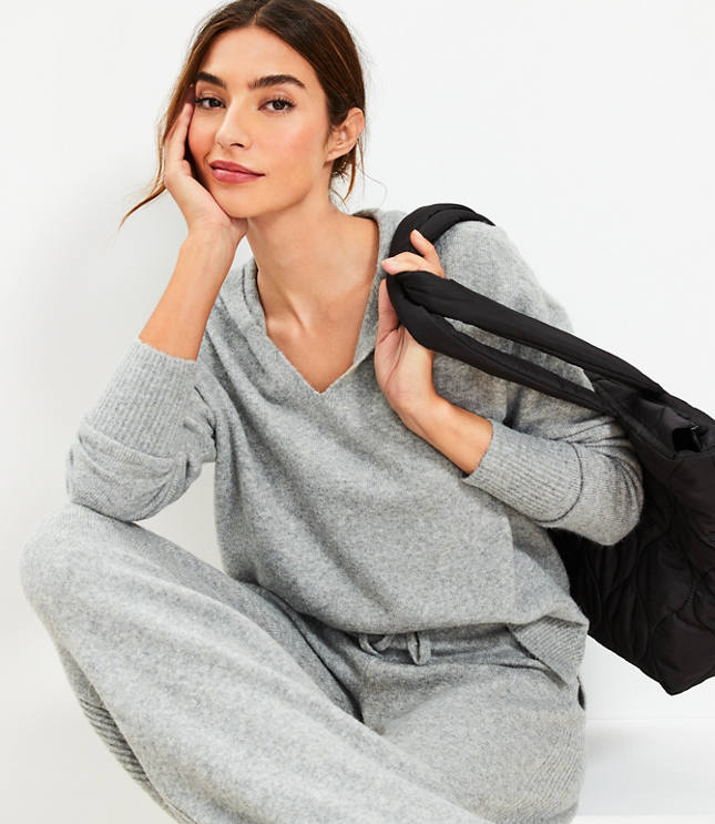 Lou & Grey Split Neck Hoodie Sweater