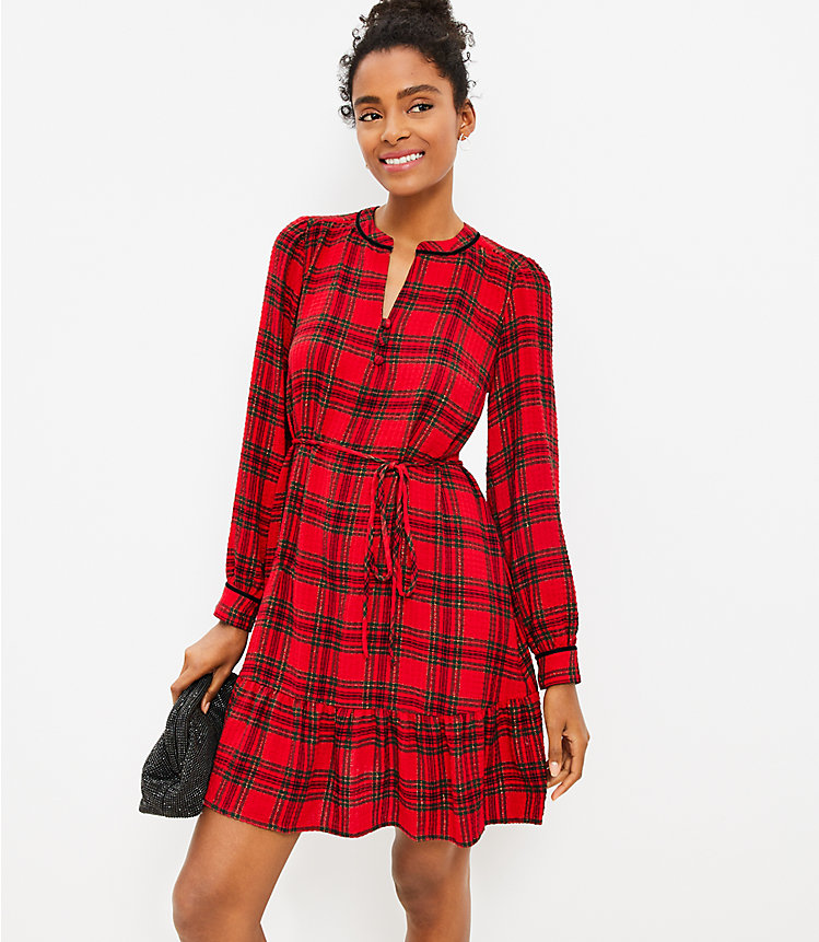 Tall Shimmer Plaid Flounce Swing Dress image number 1