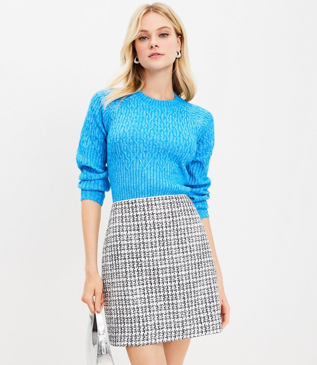 Petite Metallic Sequin Tweed Shift Skirt