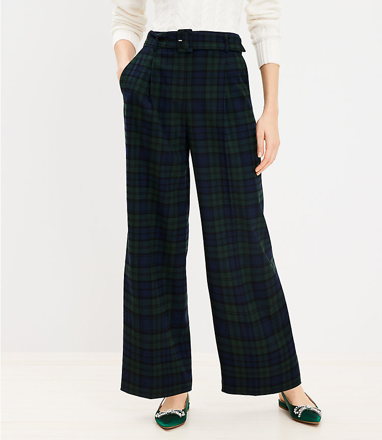 Belted Wide Leg Pants in Plaid Brushed Flannel image number 0