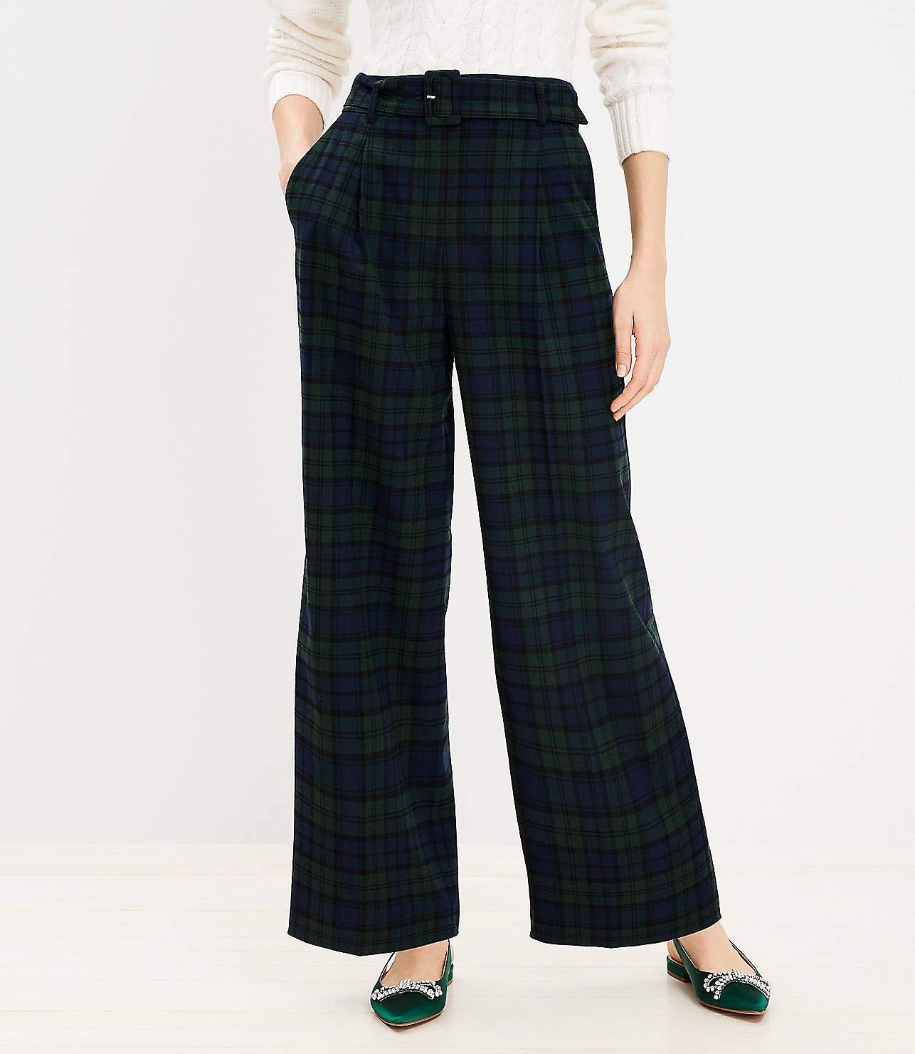 Belted Wide Leg Pants in Plaid Brushed Flannel