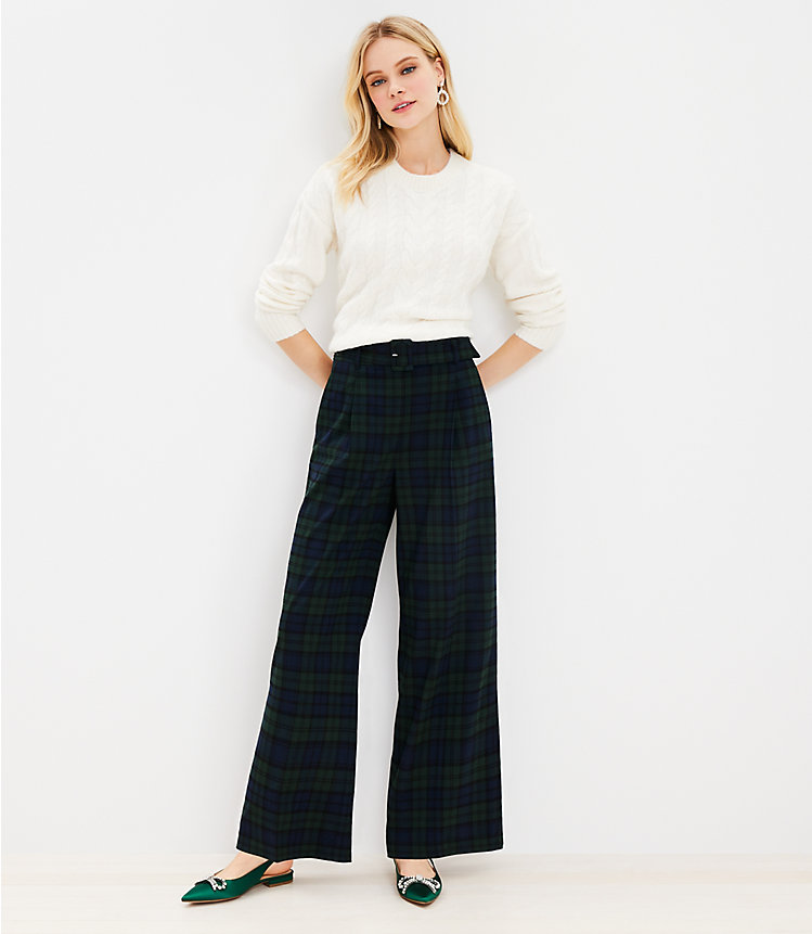 Belted Wide Leg Pants in Plaid Brushed Flannel image number 1