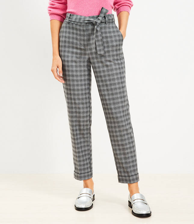 Tie Waist Devin Slim Pants Shimmer Plaid