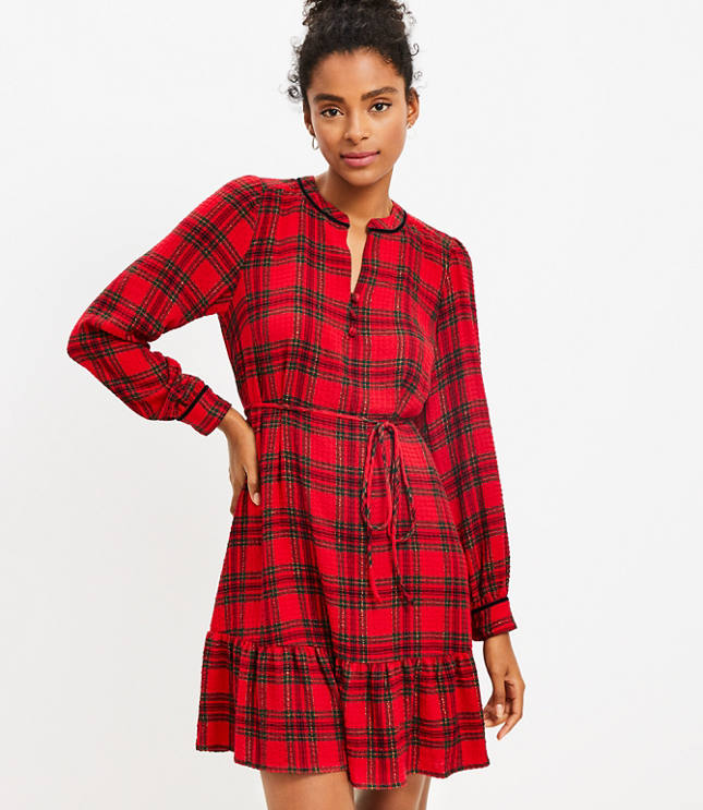 Plaid Flounce Shirtdress - Wild Moss