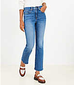 Petite High Rise Kick Crop Jeans in Destructed Mid Stone Wash carousel Product Image 1