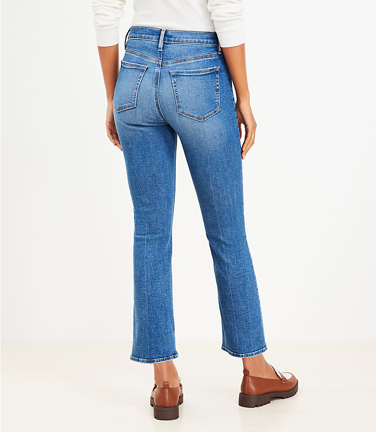Petite High Rise Kick Crop Jeans in Destructed Mid Stone Wash image number 2