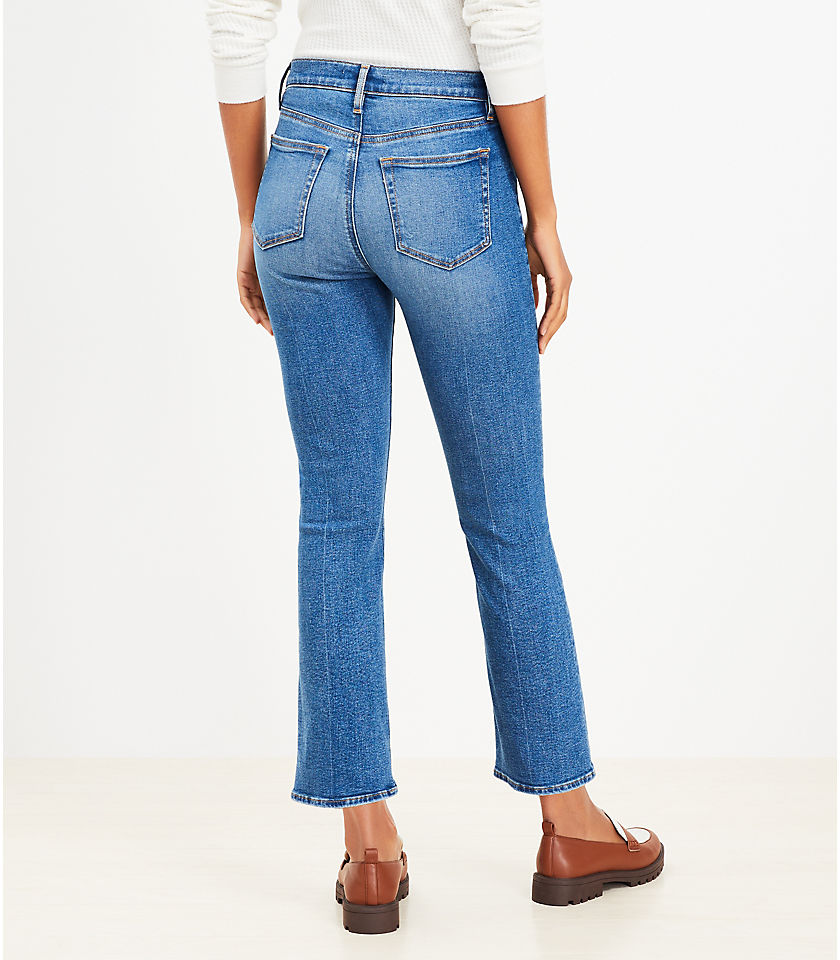 Petite High Rise Kick Crop Jeans in Destructed Mid Stone Wash
