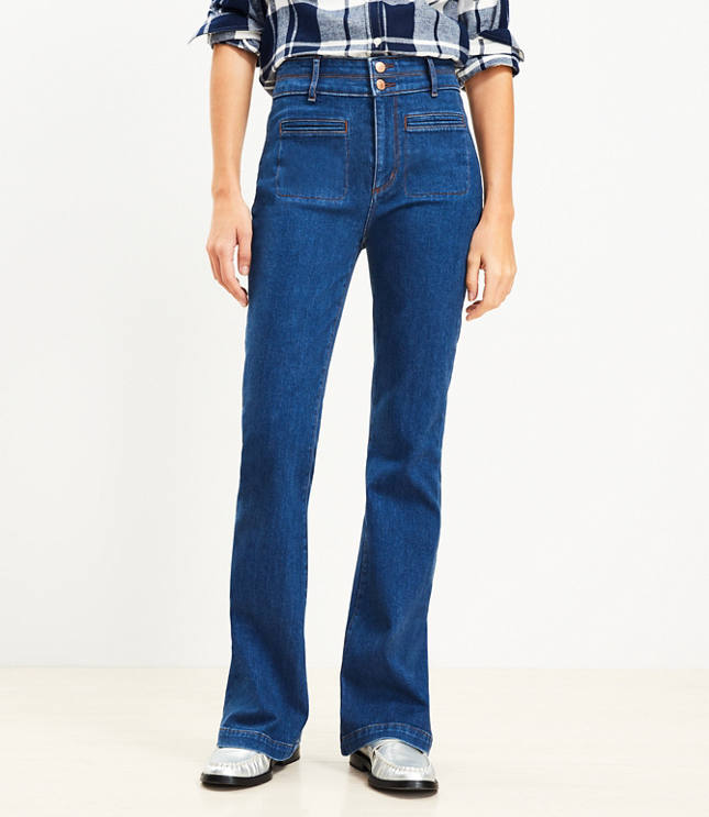 High Rise Slim Flare Jeans in Rich Dark Indigo Wash