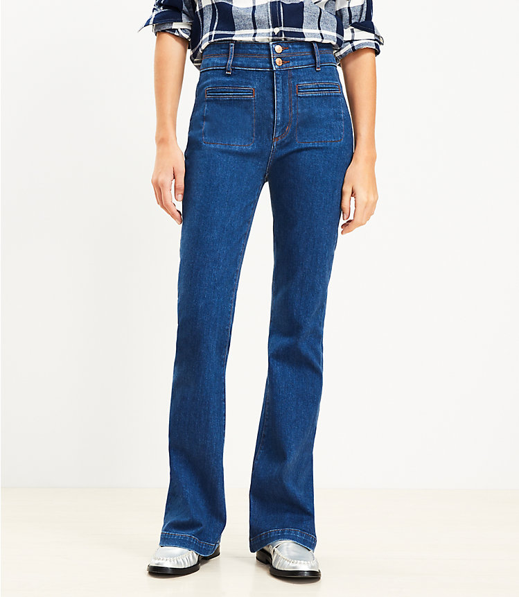 High Rise Slim Flare Jeans in Rinse Wash image number 0