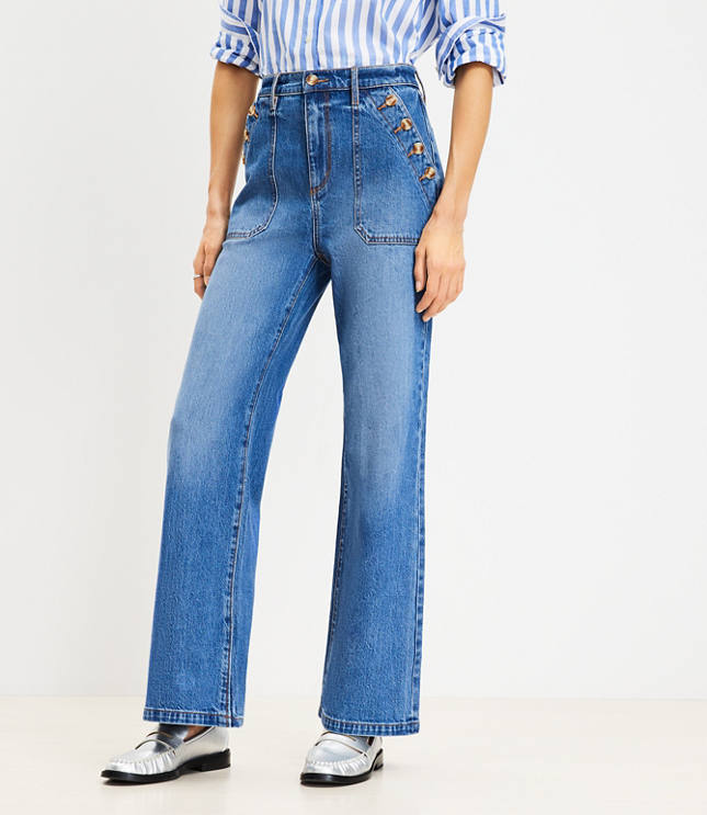 Petite Curvy Mariner High Rise Wide Leg Jeans in Vivid Light Indigo Wash