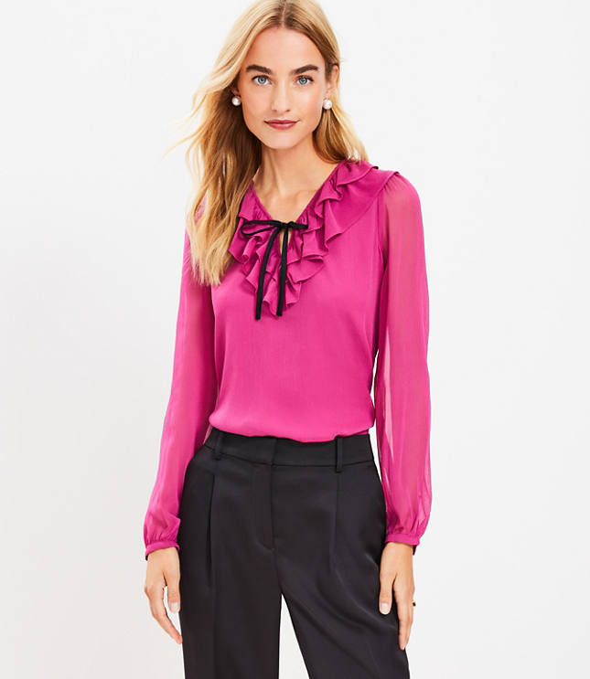 Ruffle Tie VNeck Blouse