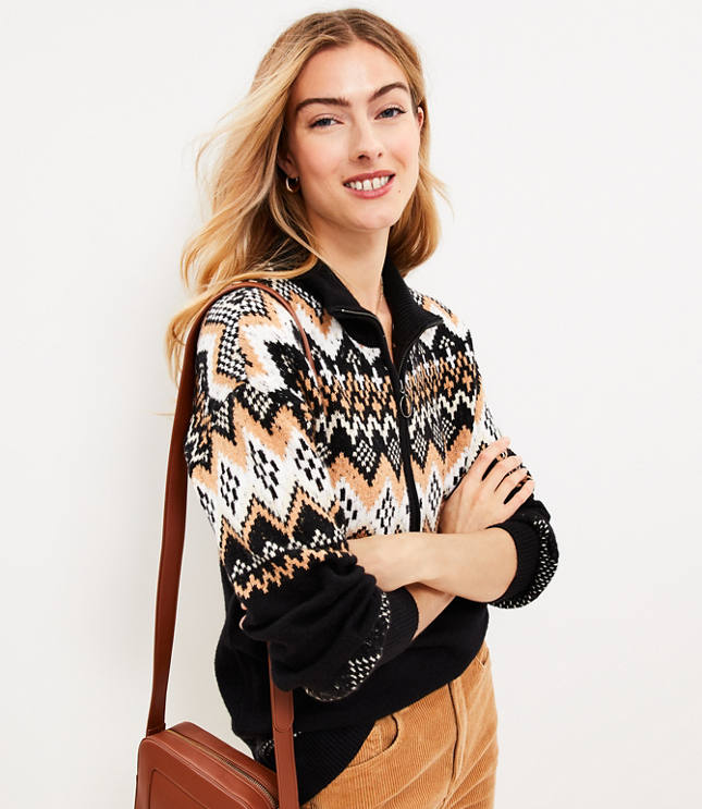 Fair isle hot sale zip cardigan