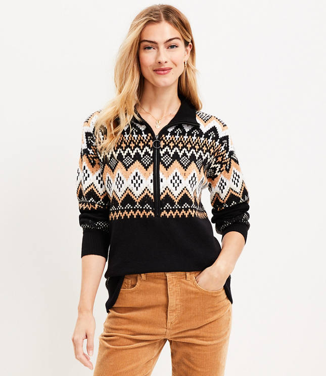 Long-Sleeve Tunic Sweater with Fair-Isle Pattern, Regular