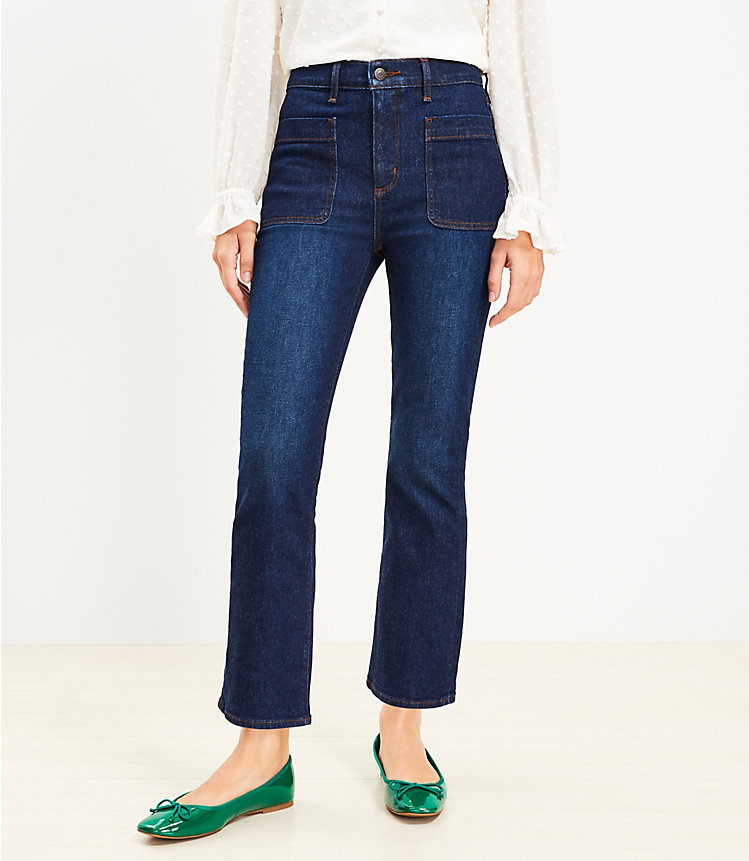 Patch Pocket High Rise Kick Crop Jeans in Rinse Wash image number 2
