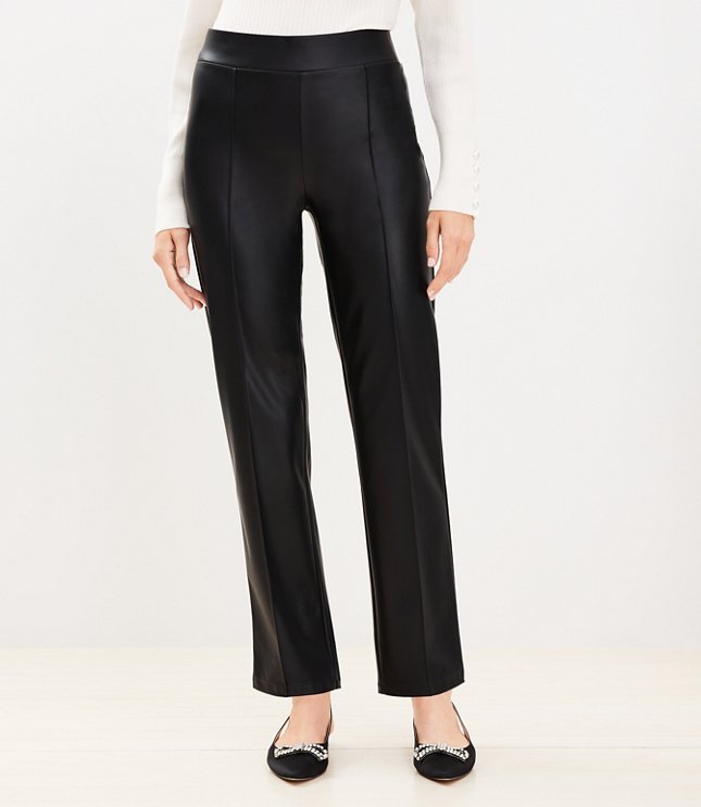 Tall Pull On Straight Pants in Faux Leather
