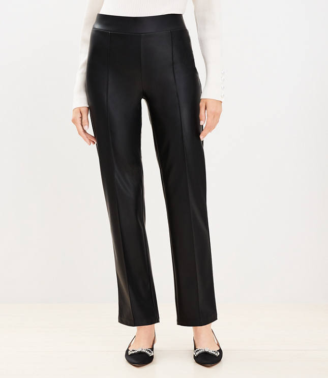 Elastic Waist Faux Leather Pants