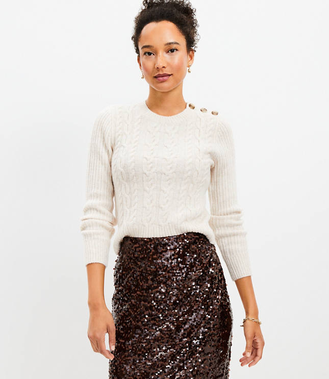 Cropped Cable Sweater - Pale Pearl Heather