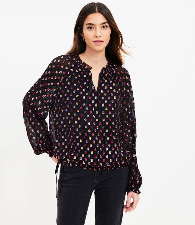 Shimmer Clip Side Tie Hem Blouse