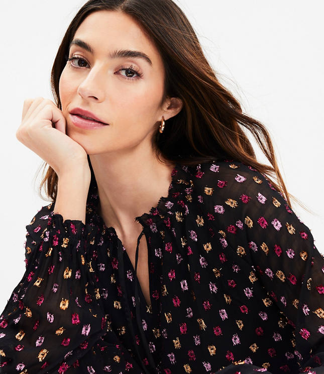 Shimmer Clip Side Tie Hem Blouse