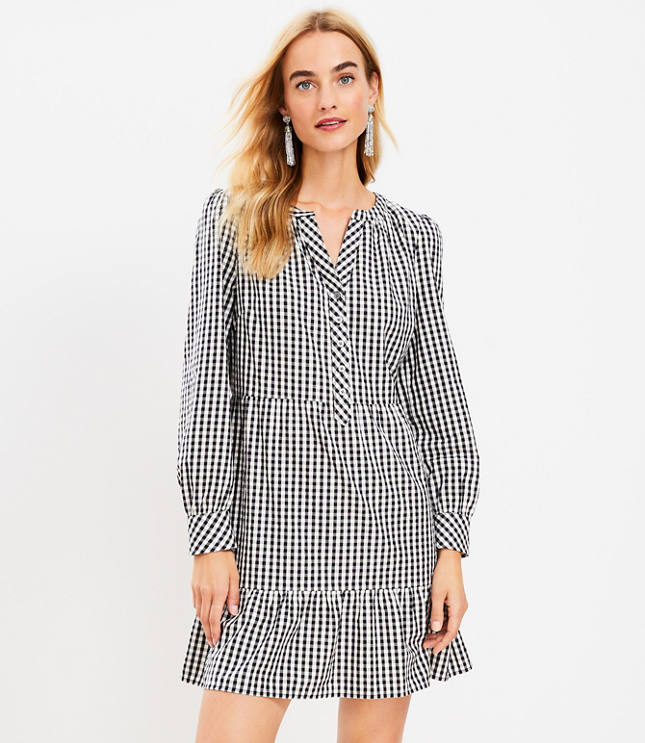 Gingham Flounce Swing Dress