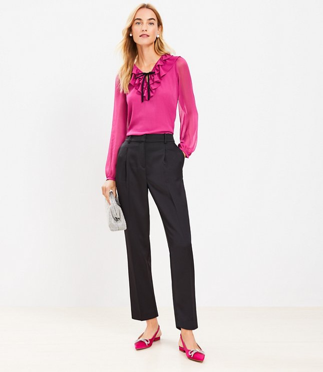 Tall Pleated Tapered Pants in Satin