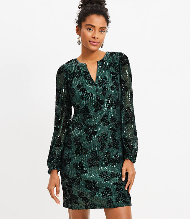 Petite Sequin Button Dress