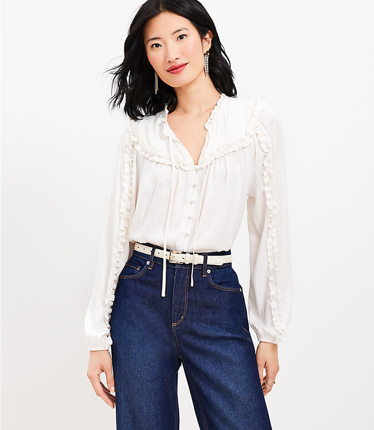 Ruffle Tie Neck Button Blouse image number 0
