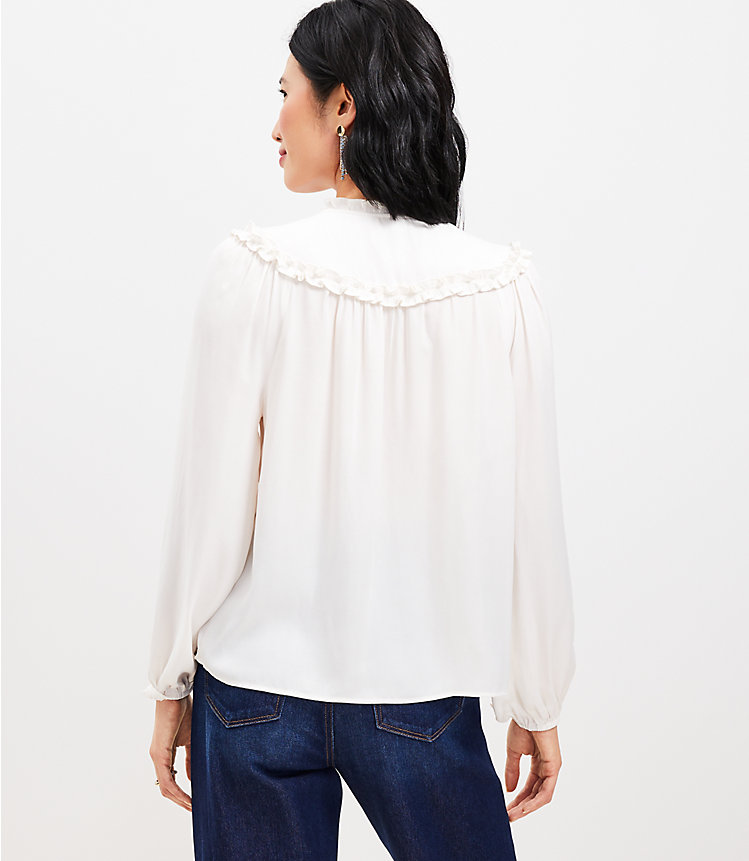 Ruffle Tie Neck Button Blouse image number 2