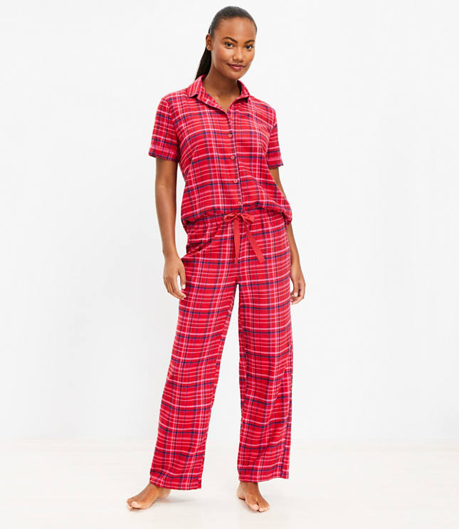 AT LOFT Buffalo Plaid Pajama Top & Pant SET ~ Red & Black ~ Sz Medium ~ NWT