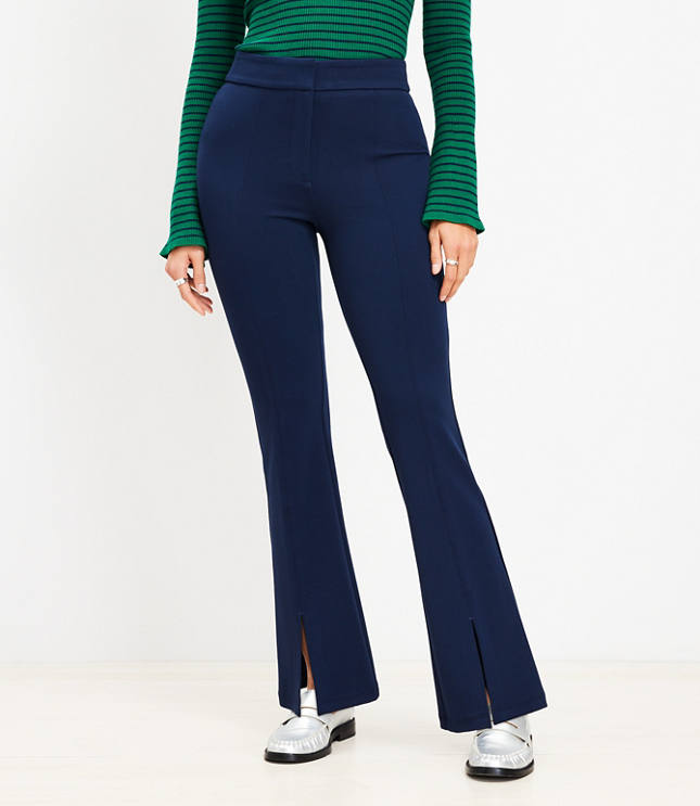 Curvy Split Hem Flare Pants in Twill