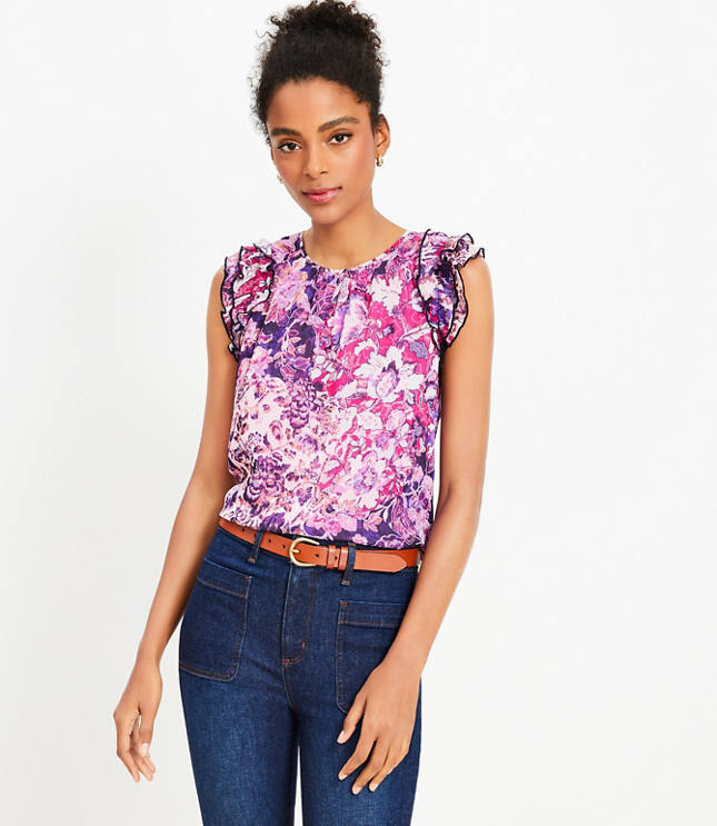 Floral ruffle best sale sleeve top