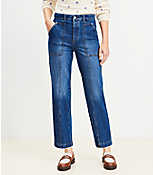 Petite High Rise Utility Straight Jeans in Dark Stone Wash carousel Product Image 1
