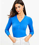Petite Ribbed V-Neck Henley Top carousel Product Image 1
