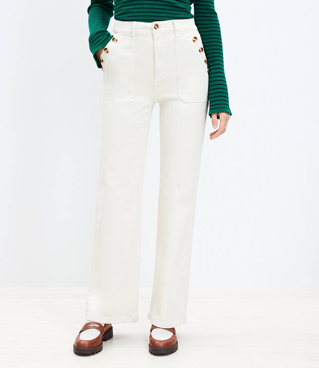 Women's White Wide Leg Pants High Rise Corduroy