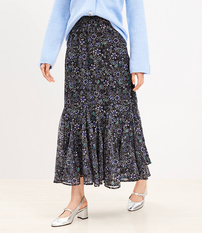 Shimmer Floral Godet Maxi Skirt