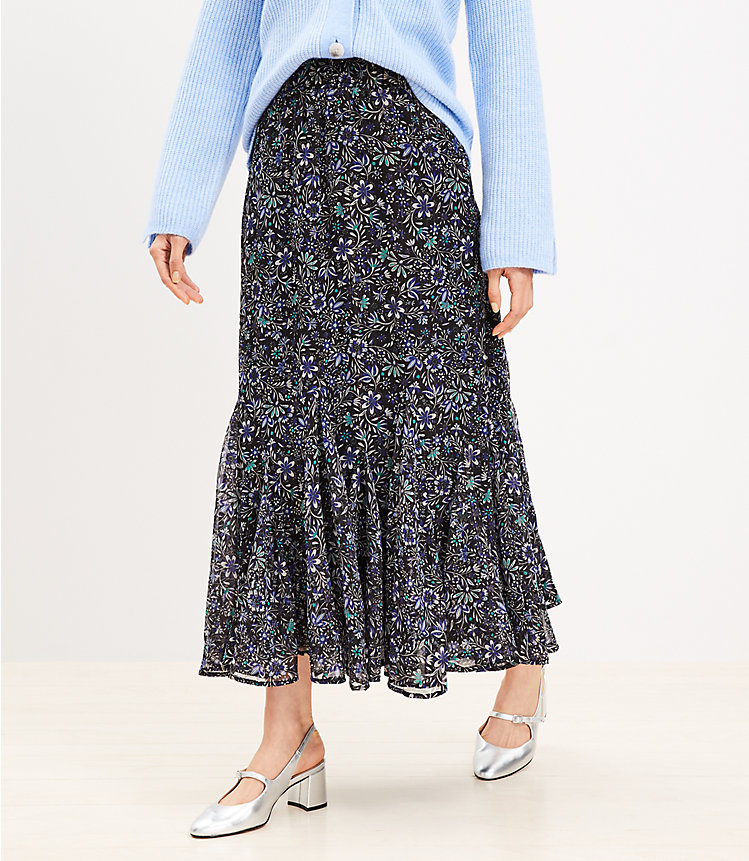Shimmer Floral Godet Maxi Skirt image number 1