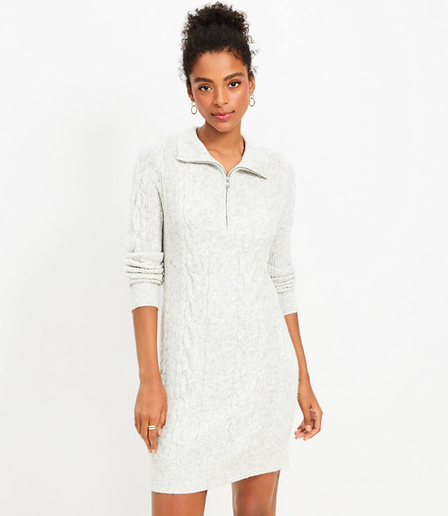 Cable Half Zip Sweater Dress - Pebble Grey Heather