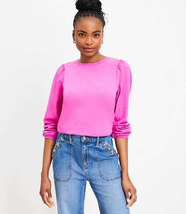 Petite Textured Balloon Sleeve Top