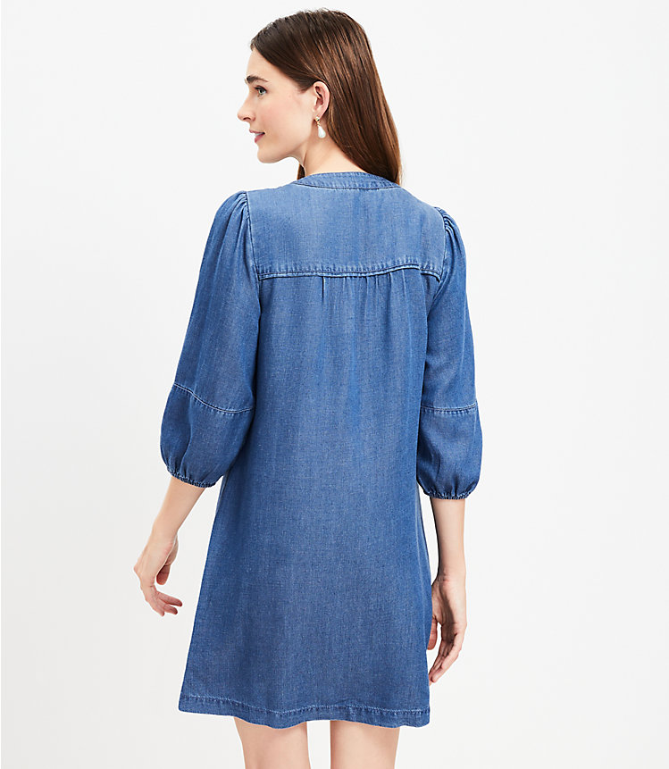 Chambray Balloon Sleeve Swing Dress image number 2