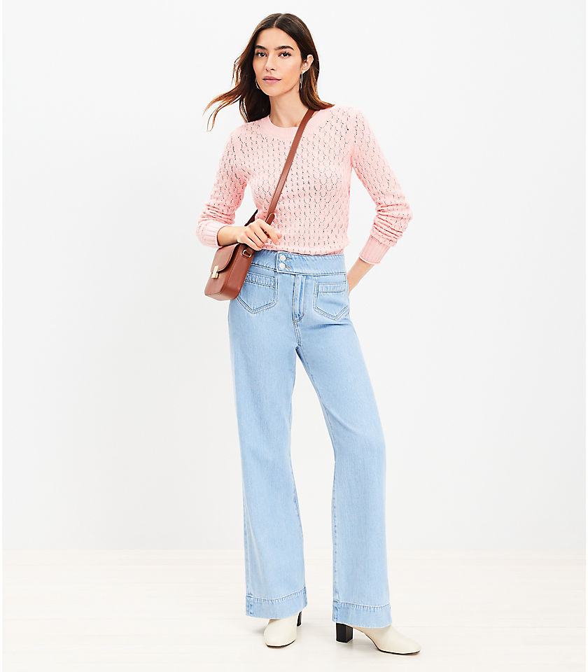 Patch Pocket High Rise Wide Leg Jeans in Light Wash