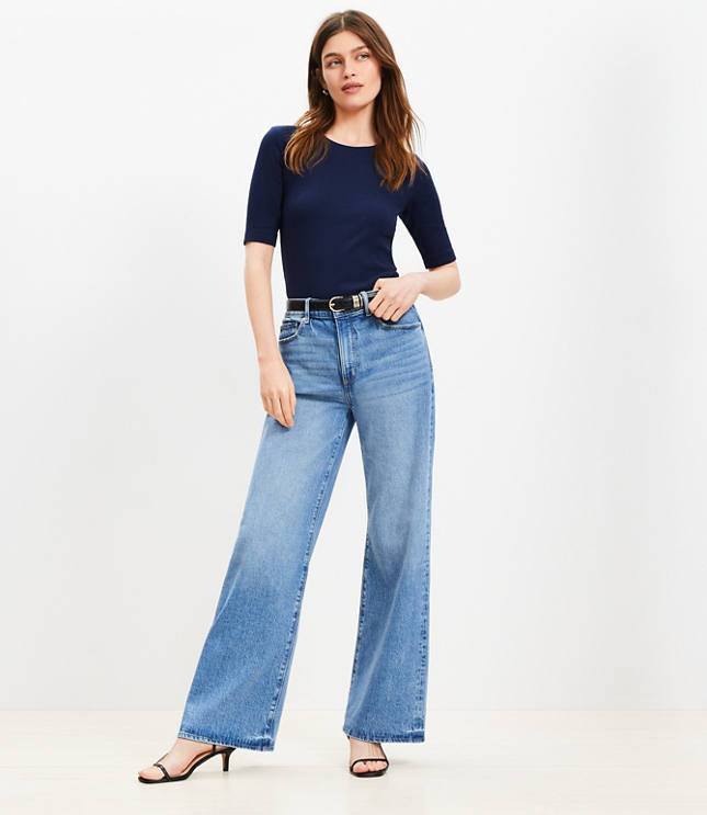 Women's High-Rise Regular Fit Wide Leg Pants - A New Day™ Indigo