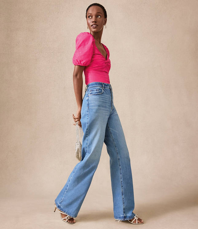 High Rise Wide Leg Jeans in Bright Mid Indigo Wash