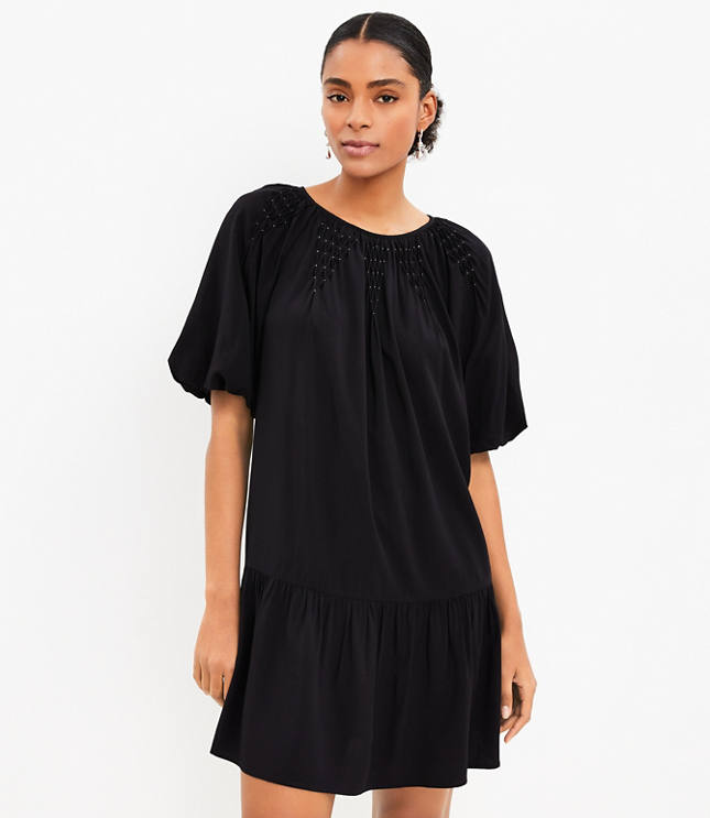 Flutter Sleeve Split Neck Swing Dress