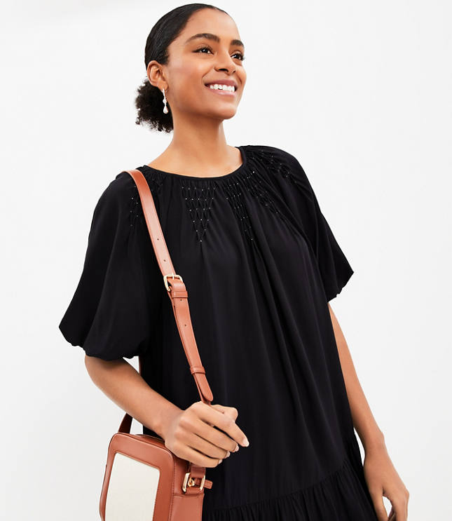 Lace Up Flounce Swing Dress - Black