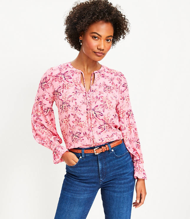 Oversized Fall Blouses for Women V Neck Short Sleeve Floral Print