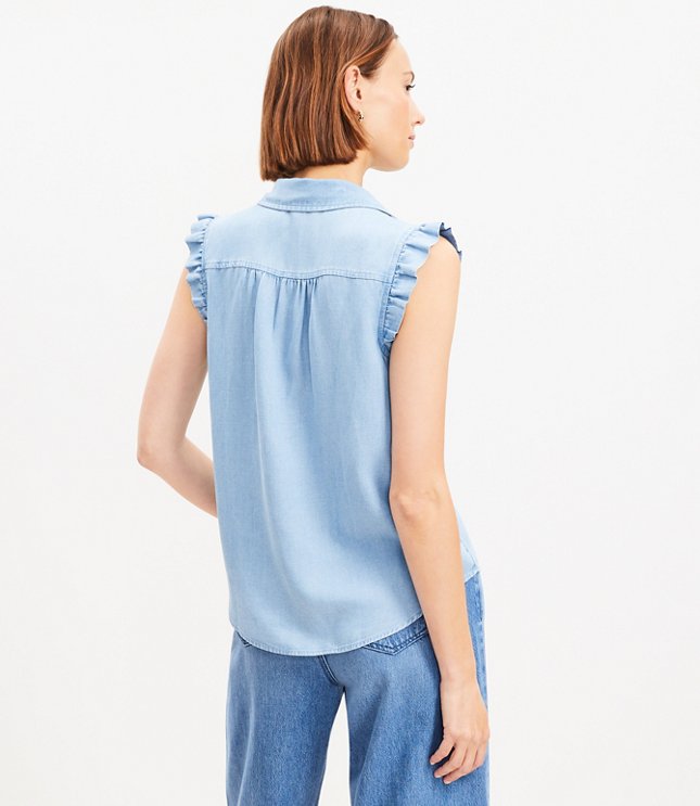 Chambray Collared Ruffle Henley Top
