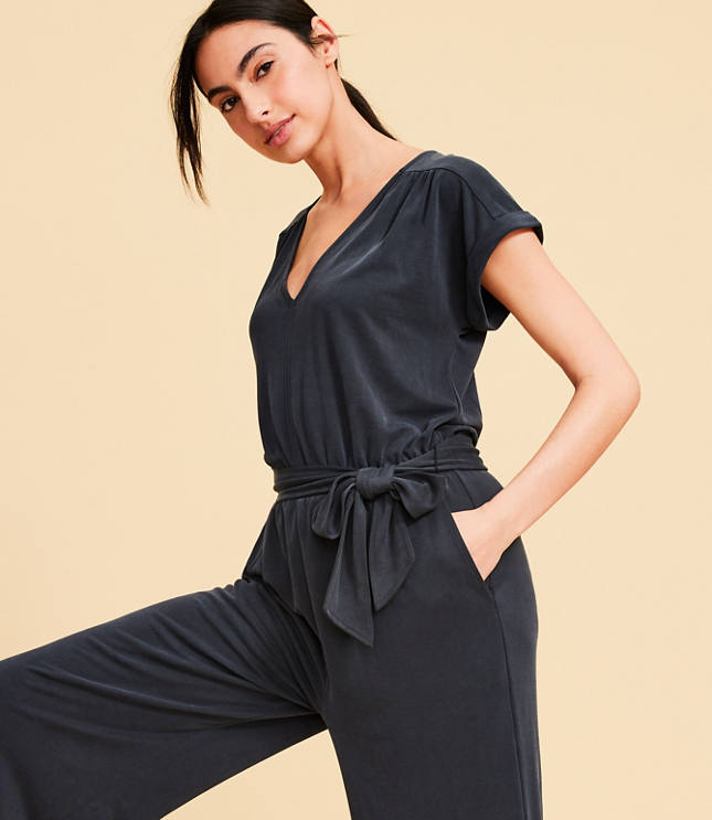 Linen Blend Tie Front Jumpsuit