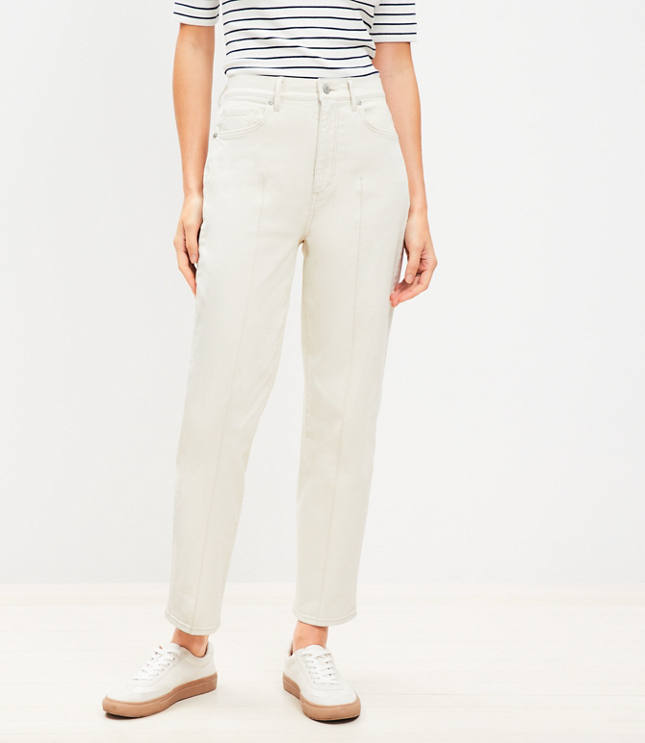 Pintucked High Rise Straight Jeans in Popcorn