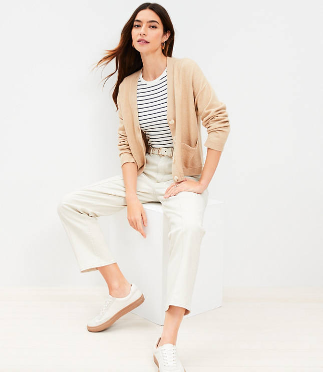 Pintucked High Rise Straight Jeans in Popcorn