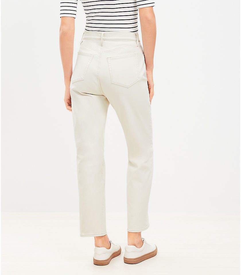 Pintucked High Rise Straight Jeans in Popcorn